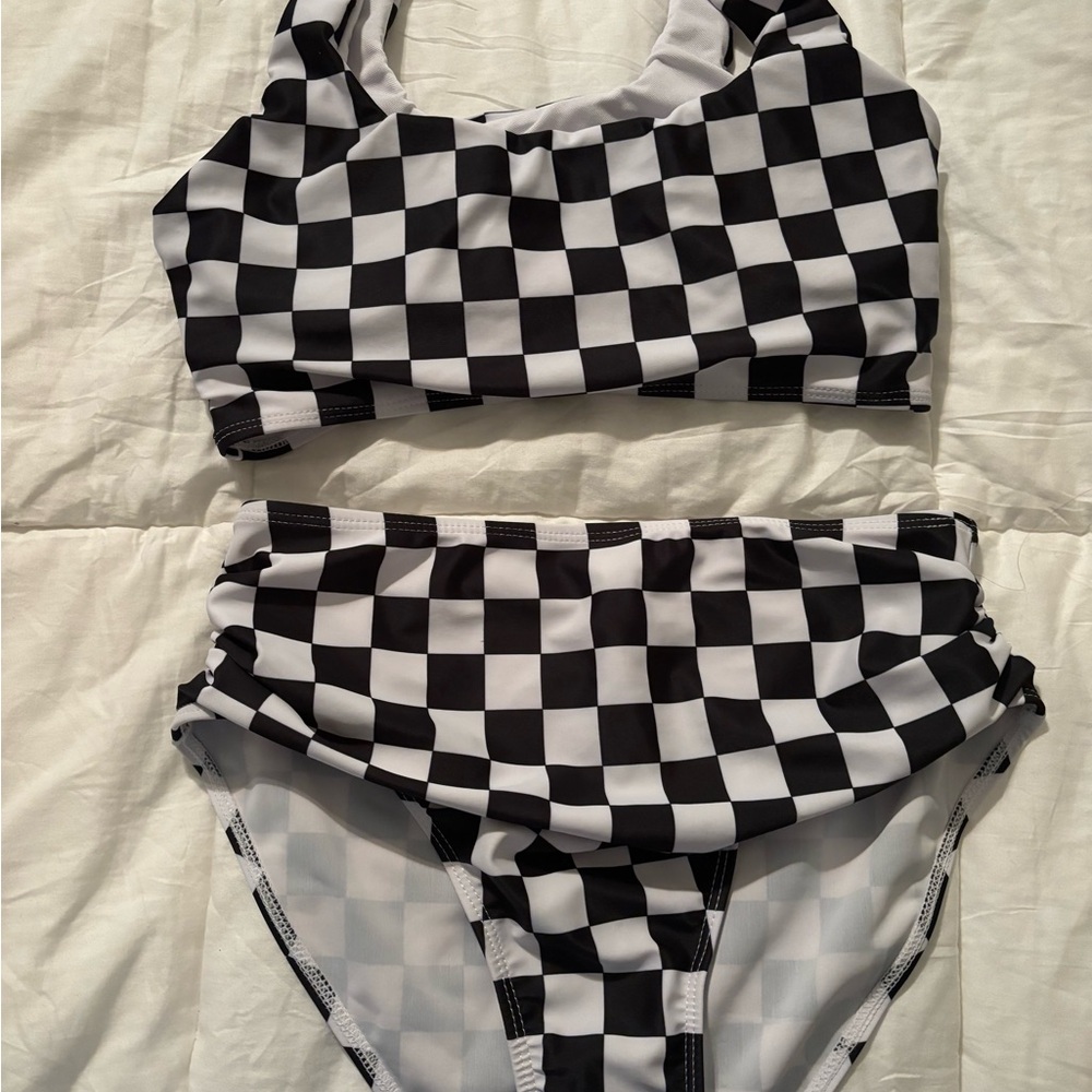 Two piece checkered bathing suit